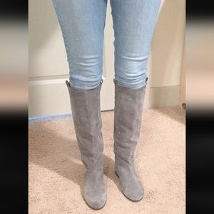 Gorgeous! Italian Leather Suede Long 19" Pull On Over The Knee Gray Boots